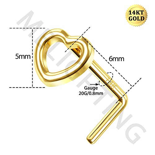 Meiighting 14K Gold Nose Rings 20G Star Nose Stud L Shaped Heart Nose Piercing Jewelry For Women Men Real Gold Body Piercing Jewelry Woman #TOP6