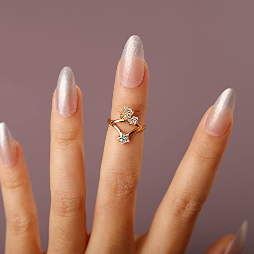 Rhinestones Beads Butterfly Finger Tip 18K Plated Gold Ring Little Finger Nail Cover Decoration Jewelry for Women Girls4