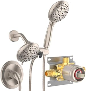 SR SUN RISE Shower System with Handheld Shower and Rain Shower Combo Set High Pressure 5-spray Dual 2 in 1 Shower Faucet Patented 3-way Diverter Brushed Nickel (Valve Include)