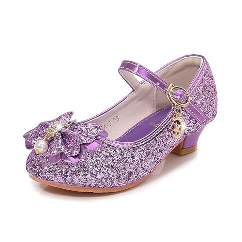 Girls Low Heels Bowknot Gold Children's Fashion Performance Comfortable Non-Slip Sequins Princess Shoes