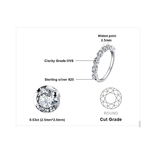 JewelryPalace Classic Cubic Zirconia Wedding Rings for Women, Half Eternity 925 Sterling Silver Promise Ring for Her, Round Cut Simulated Diamond Anniversary Band Ring2