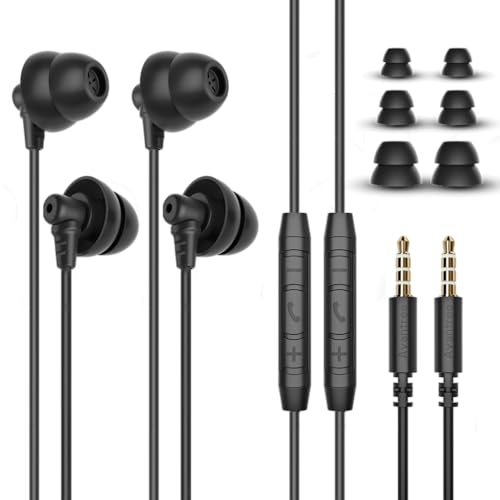 Avantree 2-Pack Soft Wired Sleep Earbuds with Noise Blocking and Comfort for Side Sleepers, Sleeping Earphones Ideal for ASMR and Music - Lullaby E20