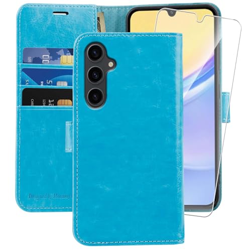 Coque Galaxy A16 MONASAY en cuir PU bleu clair avec fentes pour cartes et support antichoc