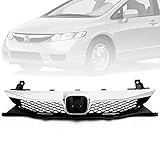 CHEDA Upper Grill Front Bumper Grille, Compatible with 2009-2011 Honda Civic Sedan 4DR, Black Chrome Trim