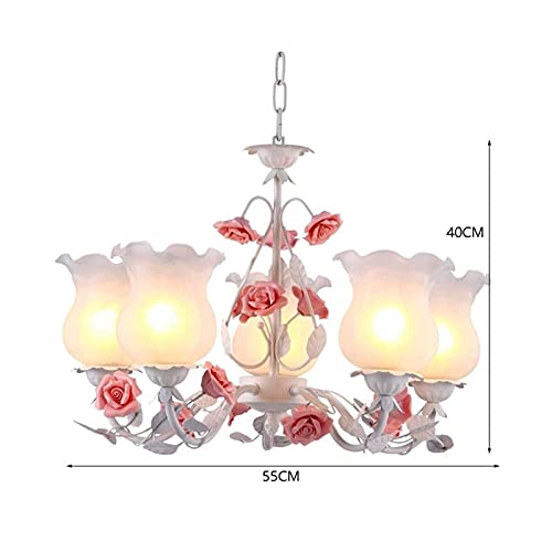 Plafonnier rétro lustre rose céramique fleur droplight - 8