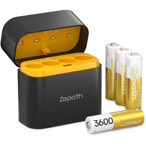Zepath Pilas Recargable AA de Litio con Cargador, 3600mWh Capacidad Alta Paquete de 4 Salida...