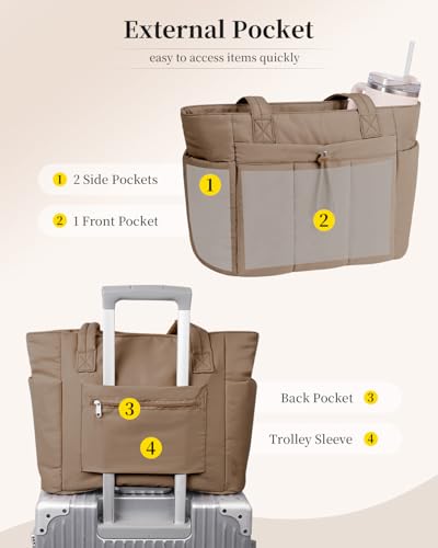 Image of Puffer Tote Bag for Women Handbag Nurse Bag with Cup Holder & Laptop Compartment & Trolley Sleeve for Work Travel