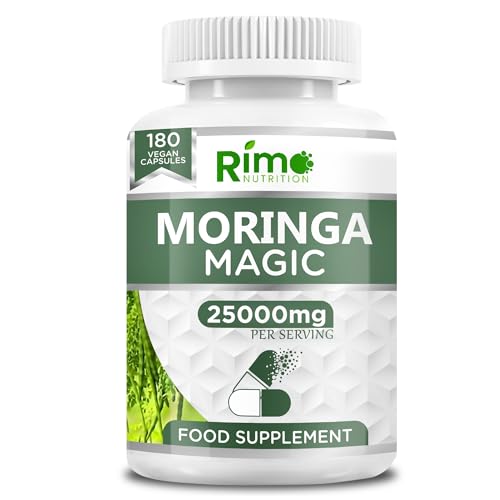 Rimo Nutrition Rosabella Moringa 6-Month Supply | 180 High-Strength Rosabella Moringa Capsules 25000 mg Equivalent Pure Potent Leaf Extract Vegan Non-GMO Gluten-Free No Additives Lab-Tested