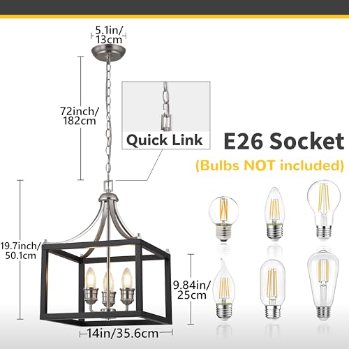 Image of Black Chandelier, 3-Light Farmhouse Chandelier for Entryway, Ceiling Light Fixture, E26 Rustic Hanging Pendant light, Industrial Modern Chandelier for Dining Room Entryway Kitchen Island Foyer Bedroom