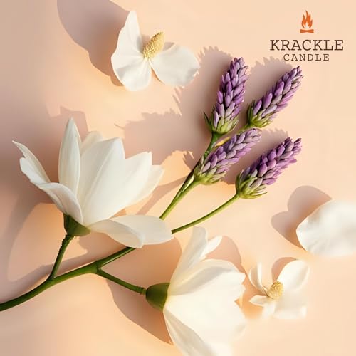 Image of Krackle Candle | Lavender Magnolia | 16 oz Scented Candle with Natural Crackling Wooden Wick | Poured in the USA | Lavender & Magnolia Blossom Fragrance