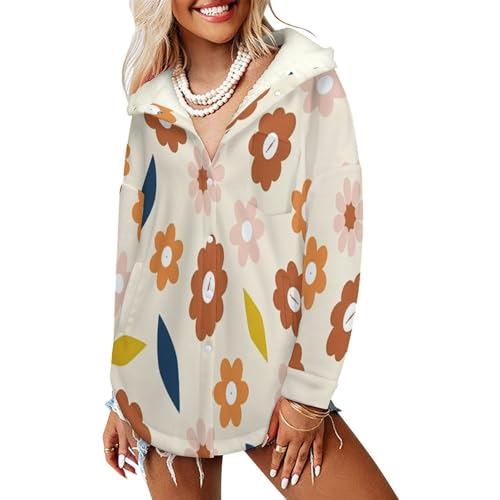 Manteaux à capuche femmes fleurs brunes veste polaire sherpa