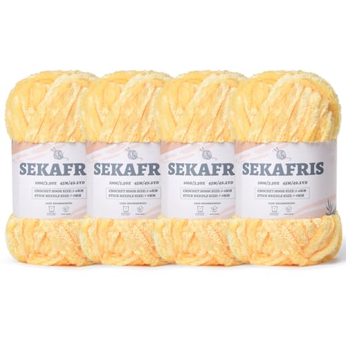 Image of Chenille Velvet Soft Yarn Light Yellow 4 Pack