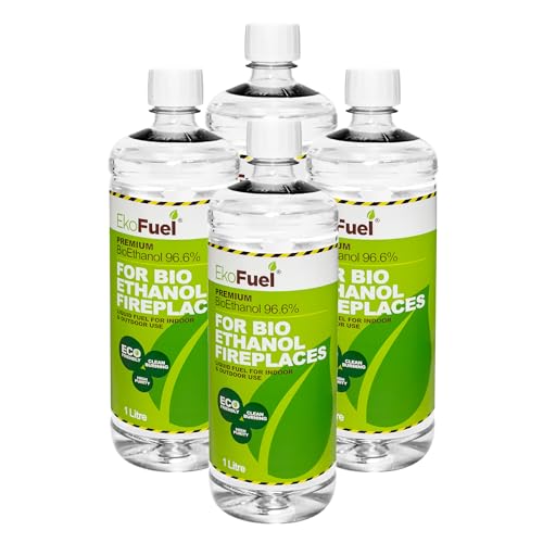 EKOFUEL (4 Litre) Premium Bioethanol Fuel Bio Ethanol Liquid Fuel for Fires Pits Fireplace | High Purity Clean Burning Bio Ethanol Fuel | Indoor & Outdoor Ethanol Fuel | Bioethanol Fuel Liquid