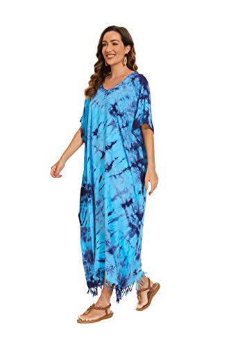 Image of Beautybatik Women Hippie Tie Dye Caftan Kaftan Loungewear Maxi Plus Size Long Dress XL to 4X