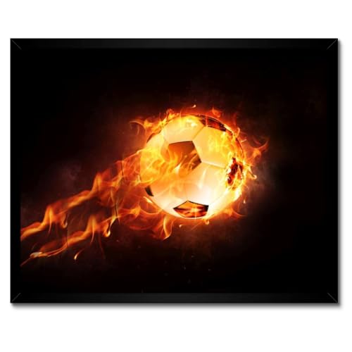 Football sur le feu poster de qualité supérieure cadre blanc 50 x 40 cm