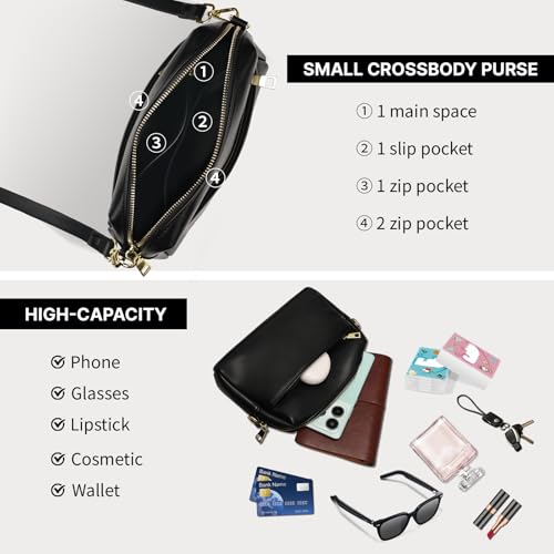 Triple Zip Crossbody Bag for Women - Vegan Leather Camera Purse with Detachable Strap & Organizer Pockets for Travel2
