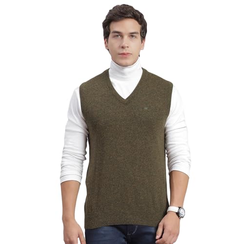 Image of Monte Carlo Off White Solid V Neck Sweater | Warm Woolen Pullover for Men | Soft Comfortable Knitted Winter Wear Sweater for Men's