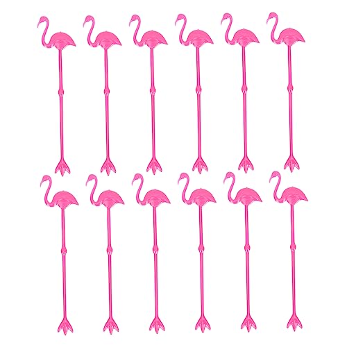 Ciieeo 12Pcs Flamingo Drink Stirrers for Cocktails Plastic Mixing Sticks for Parties Bars and Cafes Adorable Beverage Decor