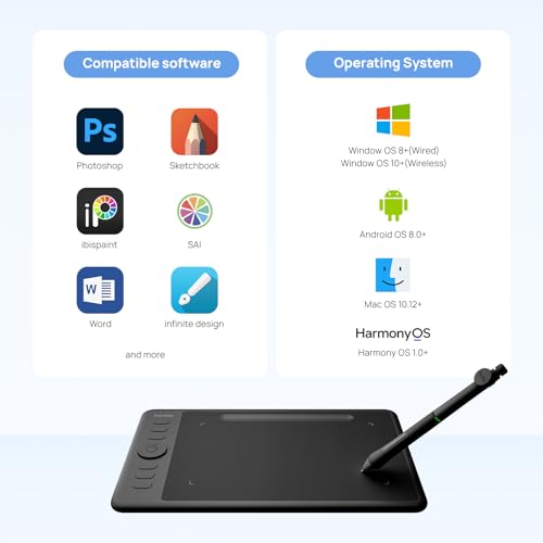 Image of Parblo Intangbo SW Wireless Drawing Tablet,7x4 inch,6 Customized Keys, Digital Graphics Tablets with 16384 Pressure Levels, S01 Battery-Free Stylus Compatible with Windows /Mac /Android-Black