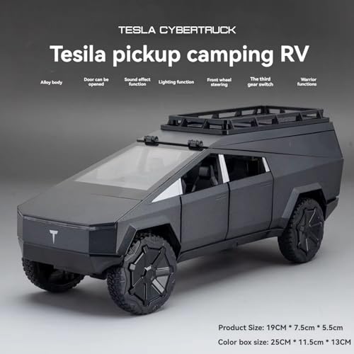 Image of Tesla Cyber Truck Camping Pickup RV with Motorcycle 1:32 Model Car Alloy Metal Pull Back Die-cast Metal Toy car with Openable Doors & Light Music Gifts Toys Kids【Colors as Per Stock】