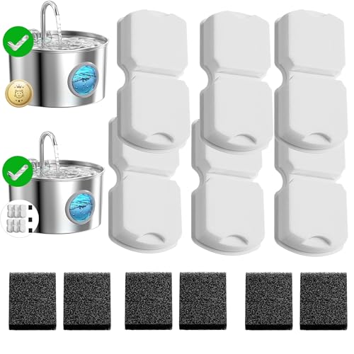 GIOTOHUN Cat Water Fountain Filter: 12 Cat Fountain Filter Replacement - 6 Filters & 6 Sponges - 12 Pet Fountains Filters Replacement Suitable for ATMZIQXR GIOTOHUN KOOGMOON UMOCUOY IHOUONE HOOISE