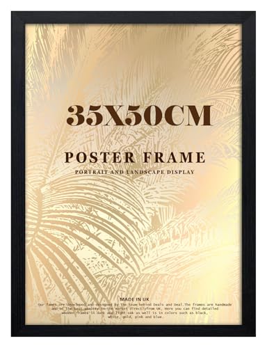 Image of DEALS ON DEAL® Modern Large Poster Frame 35x50cm Mdf Wooden Picture Frames 50cm x 35cm for Jigsaw Puzzles/Shatter-Proof Front Vertical/Horizontal Mounting For Home & Office Décor-Black