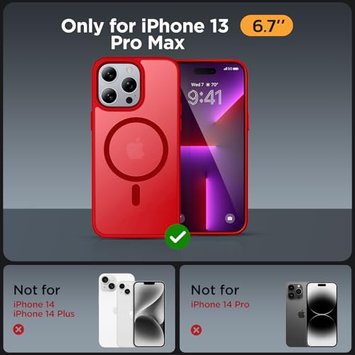 Image of Miracase Magnetic Series for iPhone 13 Pro Max Case [Compatible with MagSafe] [with 2X Screen Protectors] Military-Grade Protection, Anti-Fingerprint, Slim Phone Case for iPhone 13 Pro Max, Red