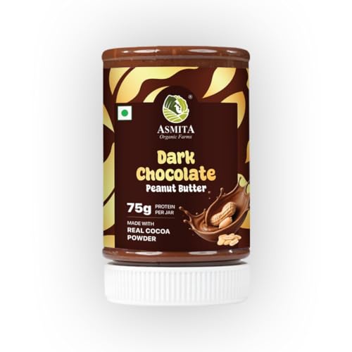 Image of Asmita Organic Farms Dark Chocolate Peanut Butter 325g | Smooth & Creamy Peanut Butter | High Protein Spread | No Refined Sugar | Cholesterol & Trans Fat Free | Healthy Spread for Breakfast & Snacks