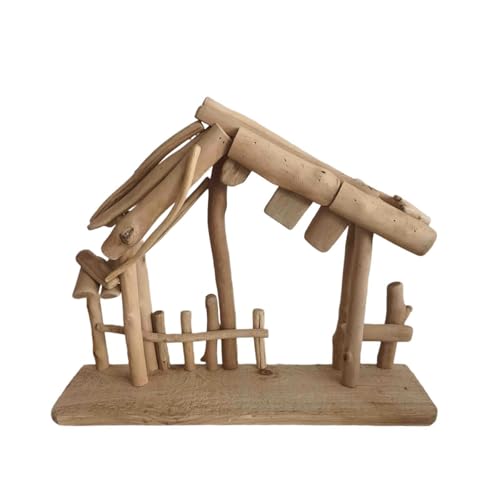 Zanthicia Decorazione fai da te per presepe, stalla, casa in legno per statuette personalizzate, stalla per presepe, decorazione per scrivania, scena natalizia in legno da collezione senza statuetta