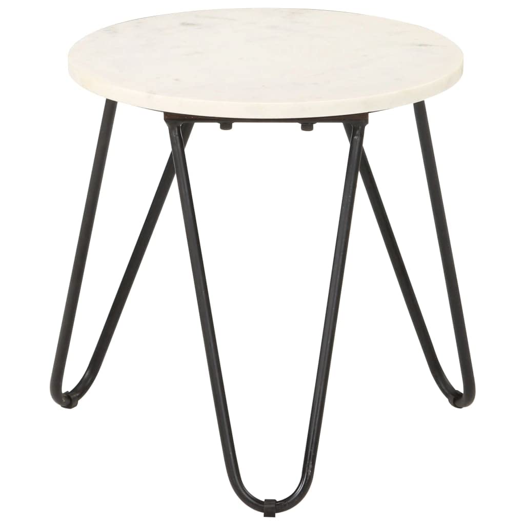 Mesa de centro blanca 40 x 40 x 40 cm, piedra auténtica en aspecto de mármol, mesa auxiliar moderna para salón, marco de hierro estable, pieza de mobiliario duradero, versátil para espacios