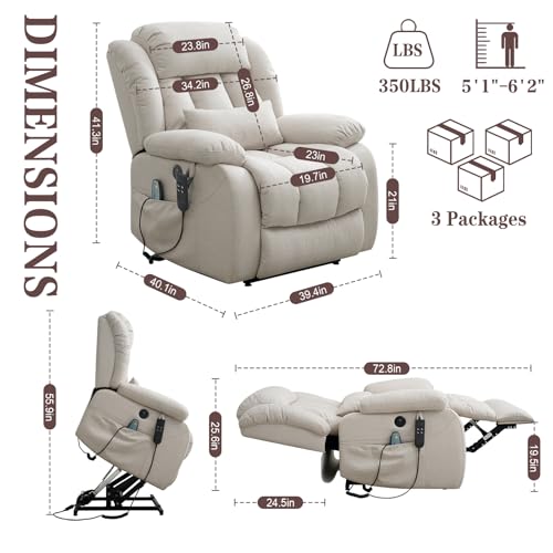 Image of Infinite Position Lay Flat Power Lift Recliner Chair for Elderly, Ivory