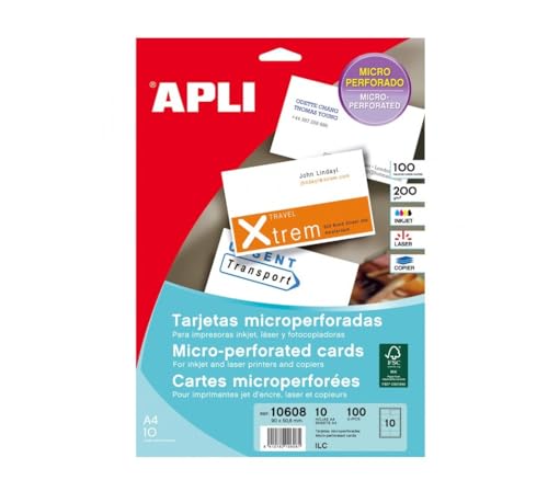 Apli Paper 10608 Tarjeta Visita Blanca Microperforada 10H