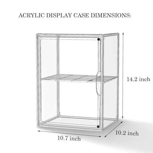 Image of Acrylic Clear Display Case, Stackable Plastic Storage Bins with Shelf, Figure Figurine Hobby Display Case with Magnetic Lid, Large Acrylic Display Box for Collectibles, Figures, 2 Pack