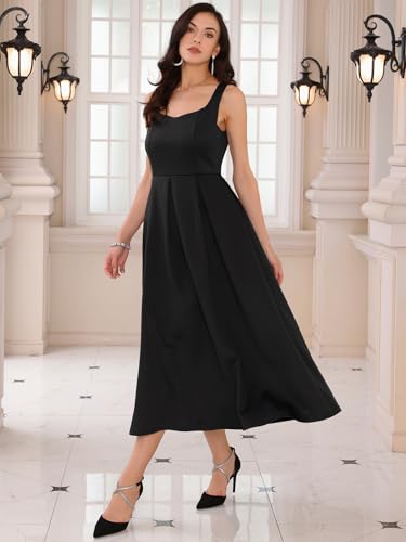 Women's Cocktail Dress Sleeveless Square Neck A-Line Pleated 50s Vintage Maxi Dress2