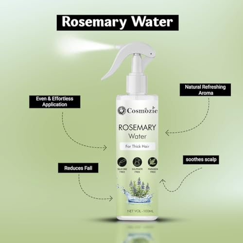 Image of Rosemary Water Spray for Hair Growth with Rice Water & Hyaluronic Acid Anti-Hair Fall, Dandruff Control & Instant Shine - Natural Scalp Revitalizer for All Hair Types - Non-Greasy, Fast Absorbing - 100ml