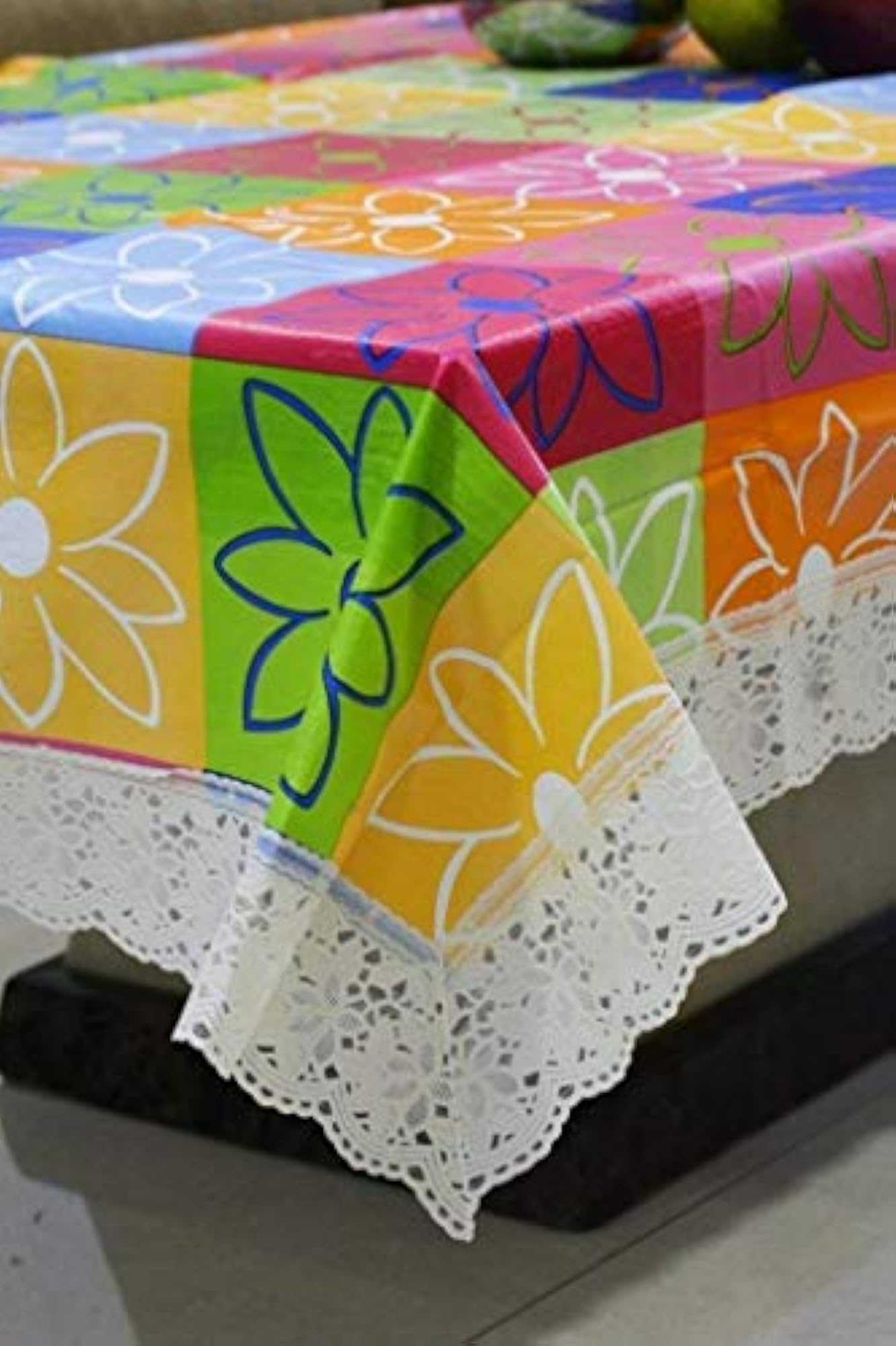 Floral Box Print PVC Rectangular Center Table Cover, Waterproof