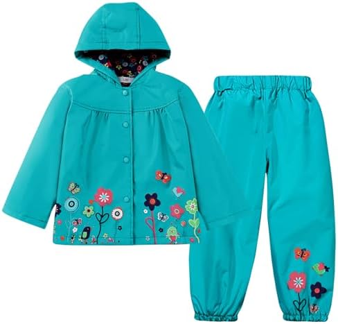 LZH Toddler Rain Suits Waterproof Hooded Coat Kid Raincoat Jacket Pants