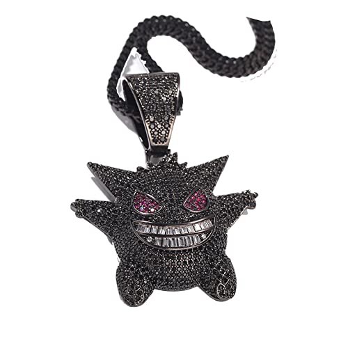 KMASAL Unisex-Karikatur-Halskette, komplettes Set mit Kristallen, 18 Karat vergoldet, mit 61 cm langer Edelstahlkette für Männer und Frauen (Schwarz) Cover