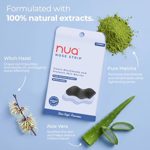 Image of Nua Nose Strip - Pack of 2 | Removes Blackheads & Whiteheads | Pure Matcha and Witch Hazel | 100% Natural Extracts| Absorbs Excess oil & Sebum | Works within 10 minutes | Protects Skin Barrier | Safe on Skin