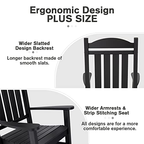 Devoko Rocking Chair Plastic Outdoor Indoor Patio Rocker Chair High Back All Weather Rocker For Patio Backyard Porch Garden (Black) #TOP4