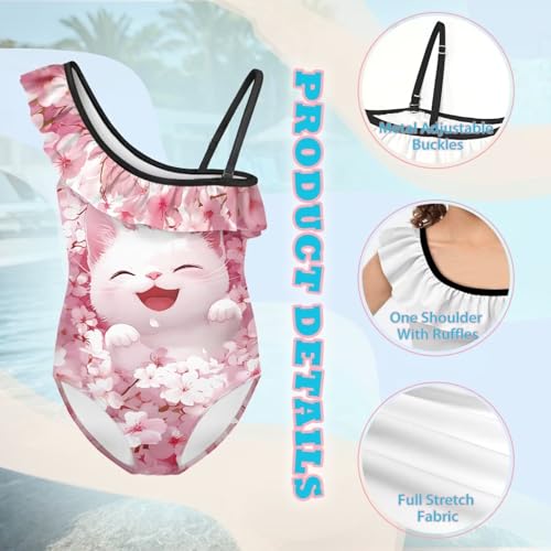 Cute Swimsuit One Piece for Girls Ruffle Swimsuit Non-Slip Straps Bathing Suit Kids Swimwear 3-14Y4