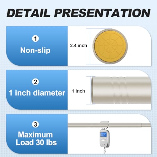 Image of CorkLatta Brushed Nickel Shower Curtain Rod 31 to 80 Inch,1 Inch Diameter Adjustable Spring Tension Stainless Steel Telescoping Rod,Easy Install,No Rust