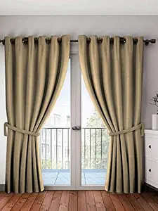 SpangleHomes Silk Blackout Long Door Curtains Set of 2 Piece with 3 Layers Weaving Technology Thermal Insulated with 8 Stainless Steel Grommet, 4 x 9 Feet Pack of 2, Beige
