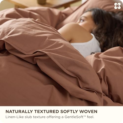 Bedsure Cotton Duvet Cover Full - Luxury Slub Weave 100% Cotton Duvet Cover with a Linen Like Textured, Easy Change Durable Bedding, Mocha Mousse, 80" x 90"