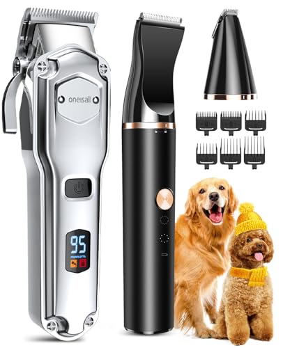 oneisall Dog Clipper and Paw Trimmer 2-in-1 Set, IPX7 Waterproof Clipper, Dog Thick Fur Paw Clipper, Hair Trimmer for Dogs and Cats