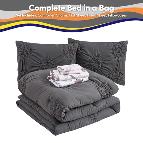 Image of Basketball Pintuck Comforter Set Full Size - Bed in a Bag with Sheets, Pillowcases & Shams - Soft Stylish Sports Bedding - All Season Boys Basketball Bed Set