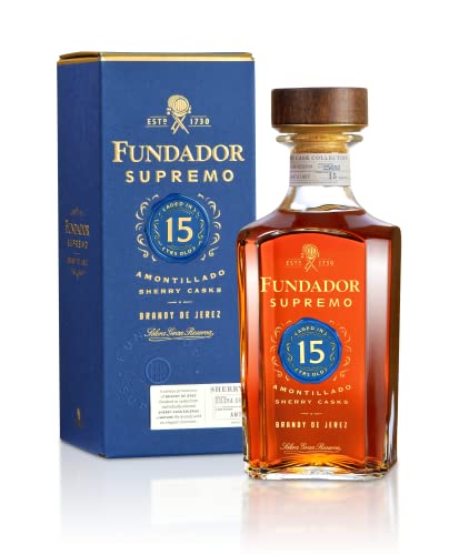 Fundador Supremo 15 Amontillado Sherry Cask Brandy 70cl | The Legacy of 150 Years of Craftsmanship | Warm Full-Bodied Balanced and Subtly Dry Spanish Brandy | 40% vol