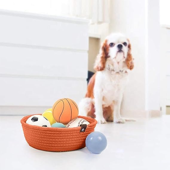 Image of Handmade Jute Cotton Storage Baskets Set of 3 for Dining Table, Fruit Basket & Roti Bowl, Cane Style Organizer for Kitchen, Home Decor, Washable Multipurpose (Orange)