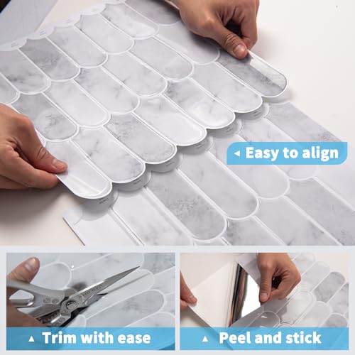 Art3d Keramikfliesen Marmorfliesen Küche Bad Waschküche 3d Fliesenaufkleber 10-Stück Selbstklebende Fliesen Klebefliesen Fliesenfolie 30 x 30 cm Grauer Marmor