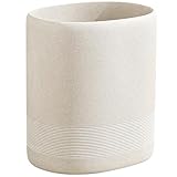 WUUAHOME Trash Can, 1.6 Gallon Small Bathroom Trash Can, Simple Oval Stone Look Garbage Bin, Decorative Waste Basket for Kitchen Office, Home Decor, Bedroom, Living Room (Beige)